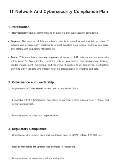 Free IT Network And Cybersecurity Compliance Plan Template to Edit Online