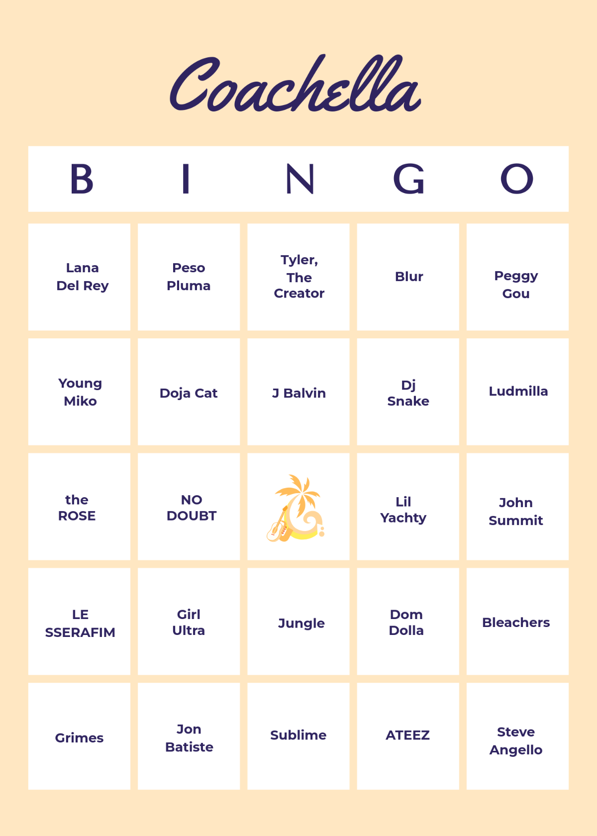 Free Coachella Bingo Card Template to Edit Online