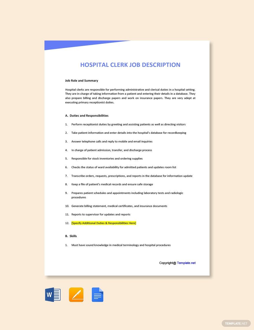 Hospital Clerk Description