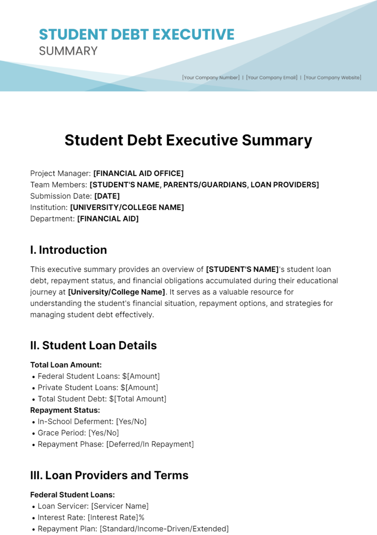 Student Debt Executive Summary Template