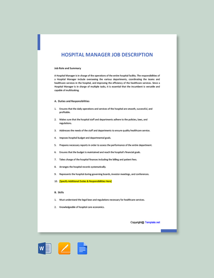 FREE Hospital Pharmacy Manager Job Description Template in Google Docs