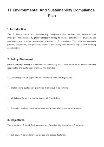 Free IT Environmental And Sustainability Compliance Plan Template to Edit Online