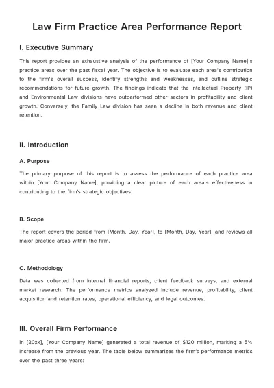 Free Law Firm Practice Area Performance Report Template to Edit Online
