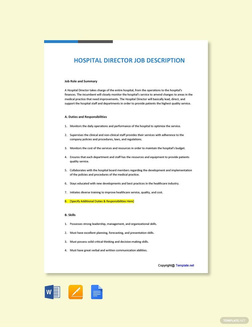 Hospital Director Job Description Template