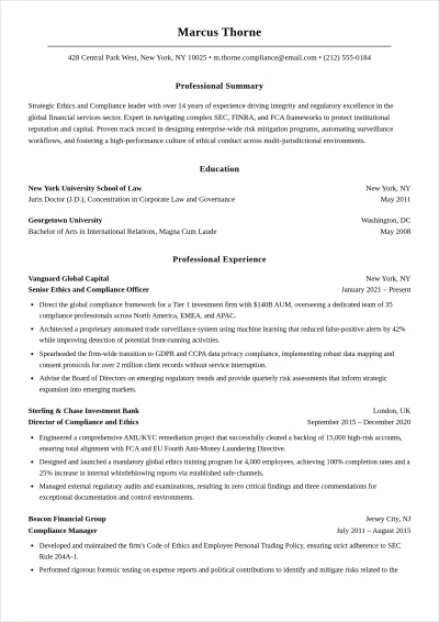 Free Ethics And Compliance Officer ATS Resume Template