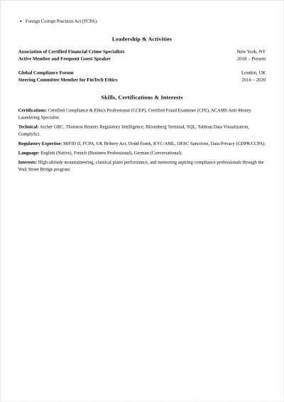 Free Ethics And Compliance Officer ATS Resume Template