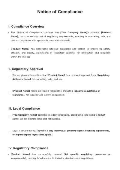 Free Notice Of Compliance Template to Edit Online