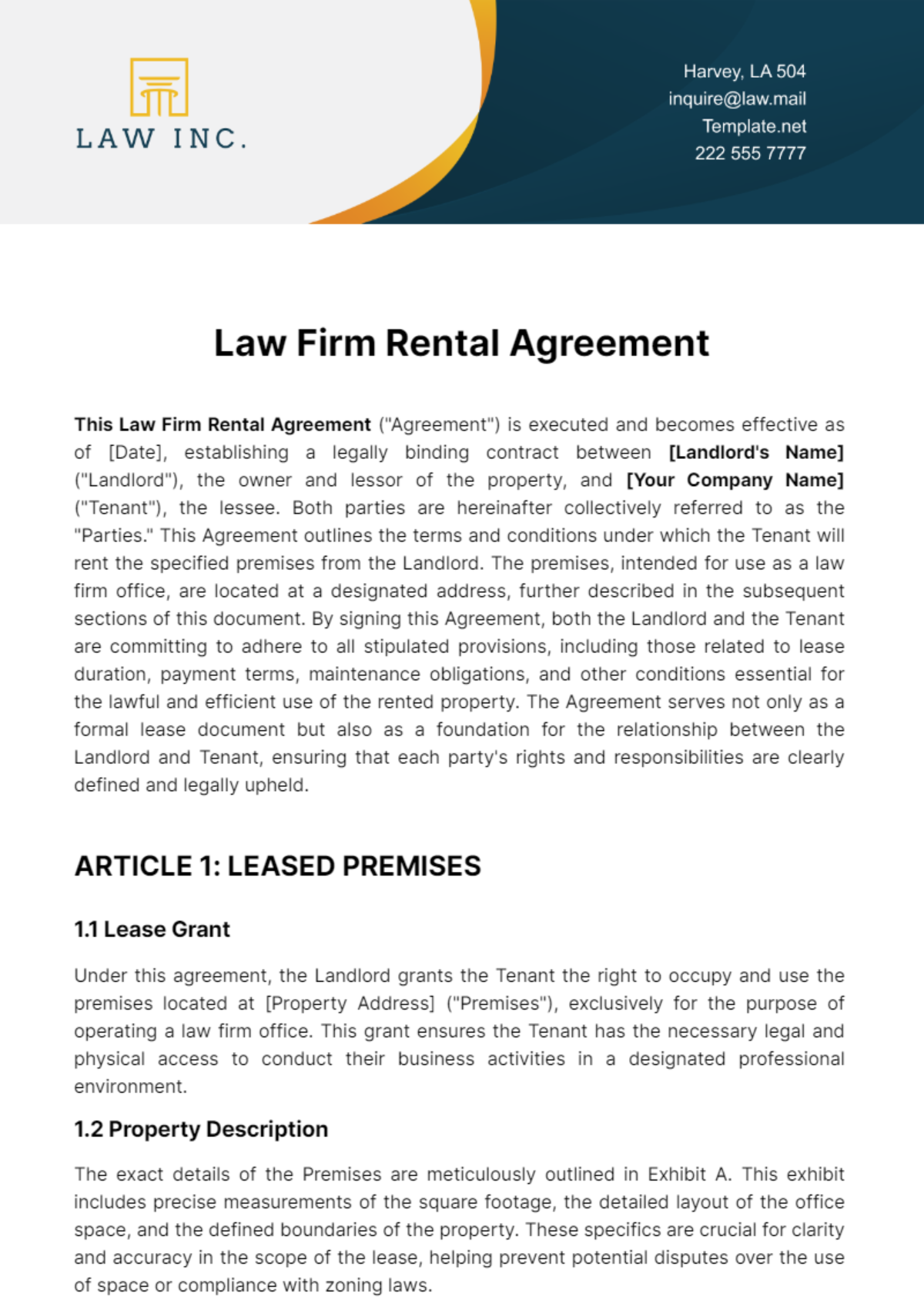 Free Law Firm Rental Agreement Template