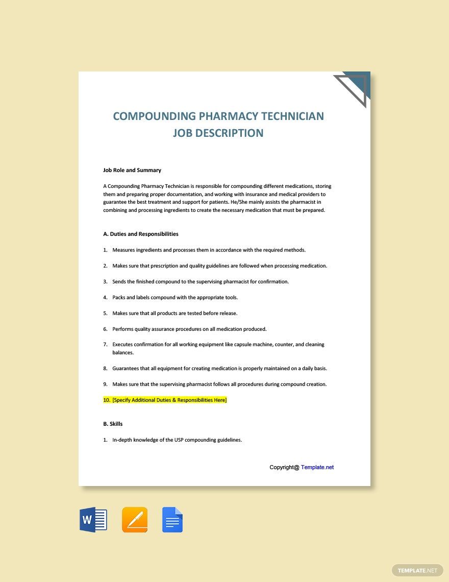 Compounding Pharmacy Technician Job Description