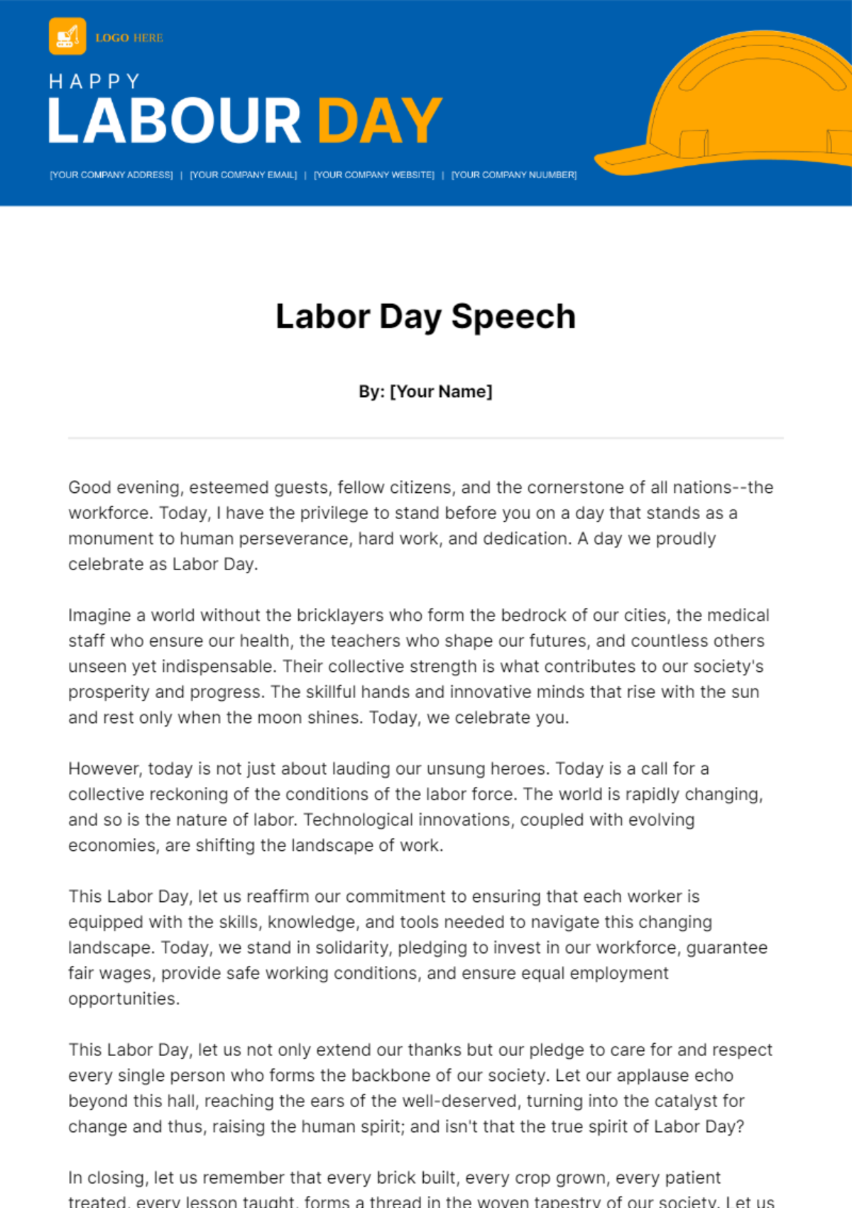 Free Labor Day Speech Template
