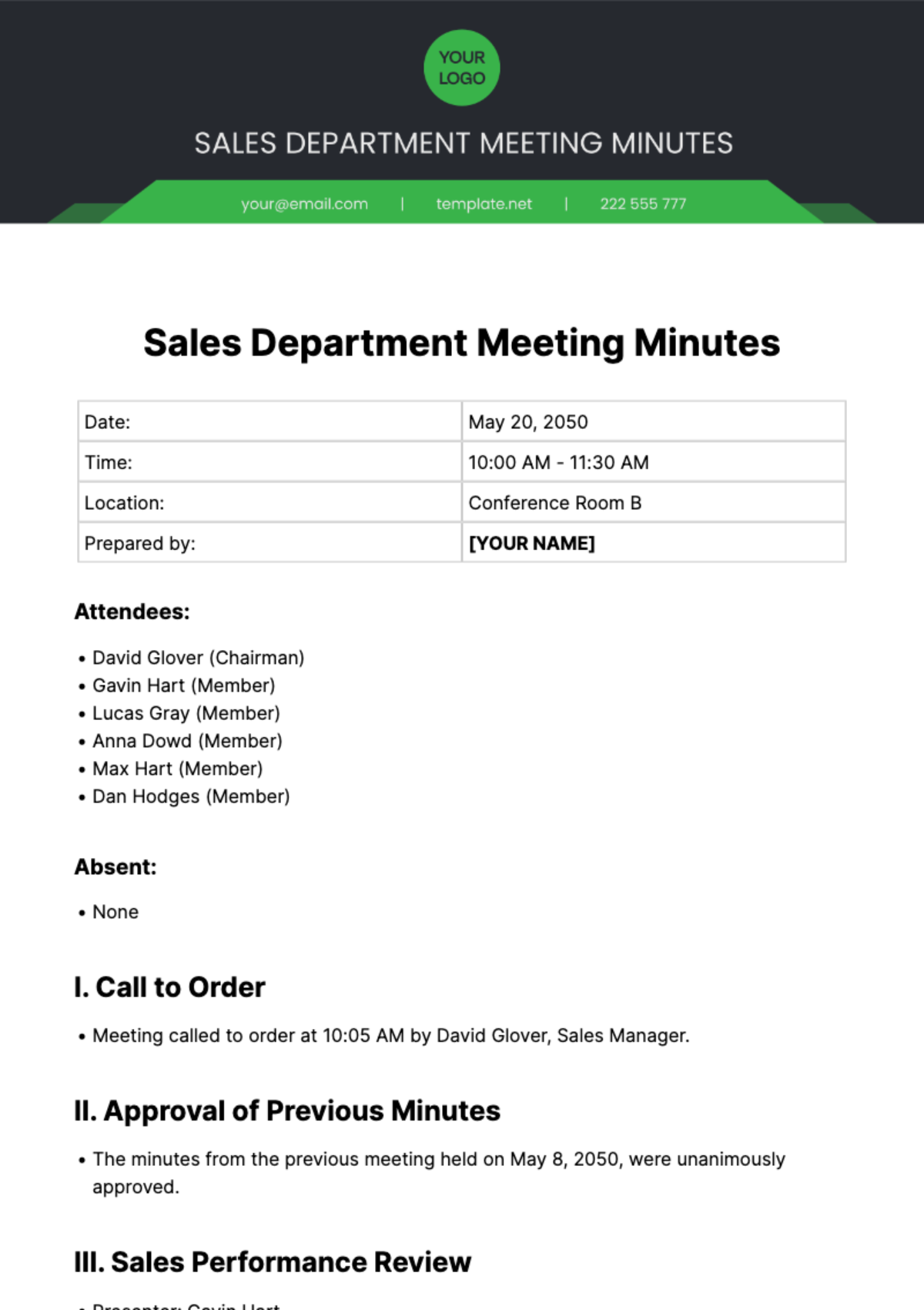 Sales Department Meeting Minutes Template - Edit Online & Download