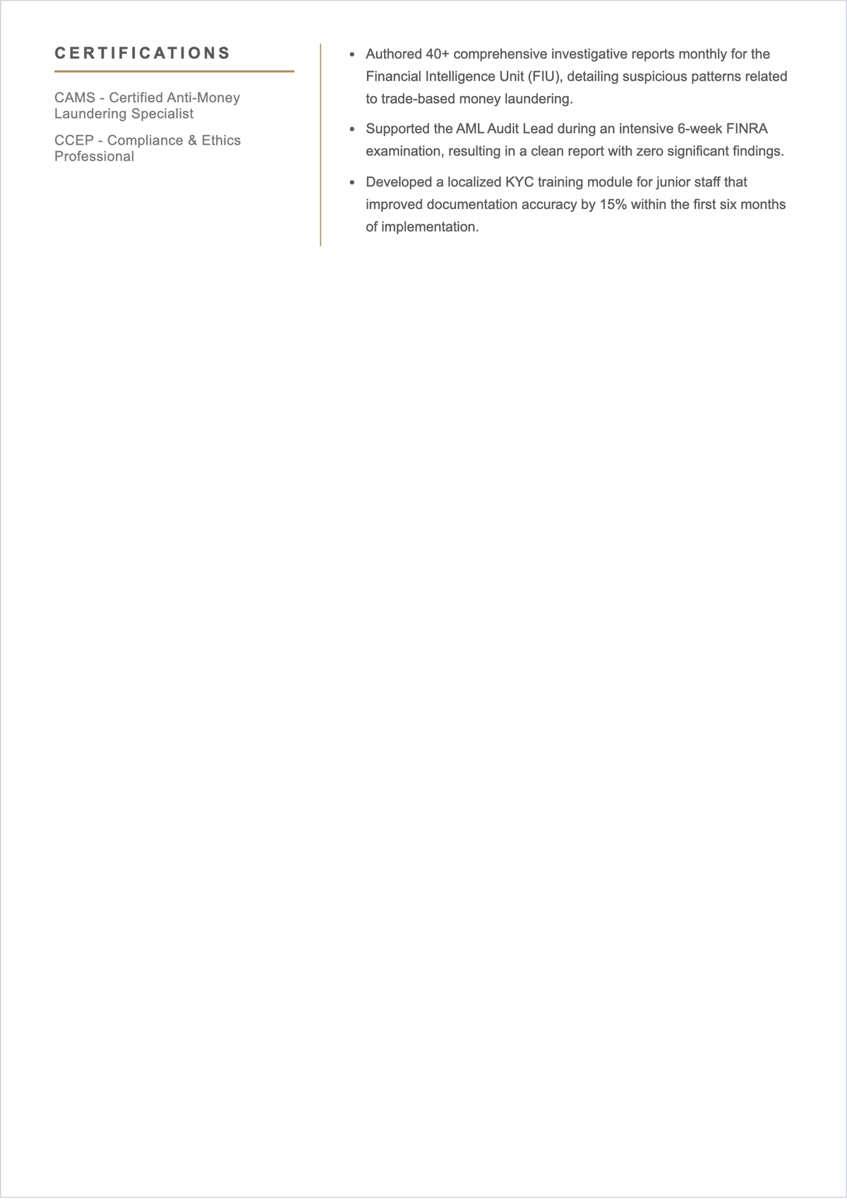 Free Compliance Analyst ATS Resume Template, AI Resume Builder