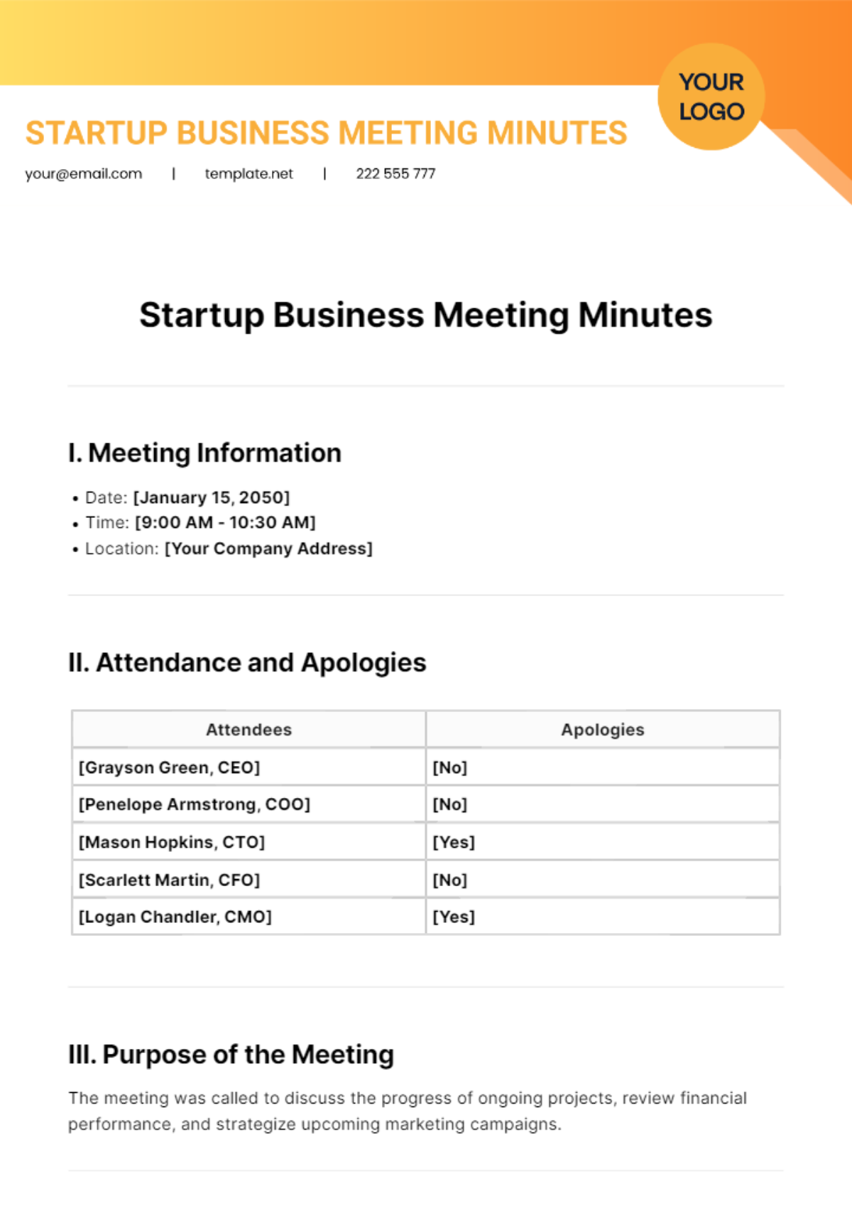 Startup Business Meeting Minutes Template - Edit Online & Download