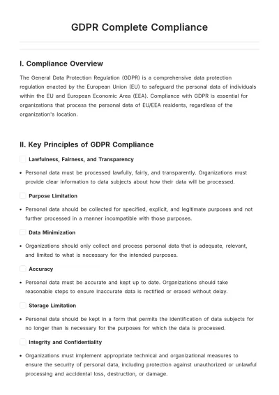 Free GDPR Complete Compliance Template to Edit Online