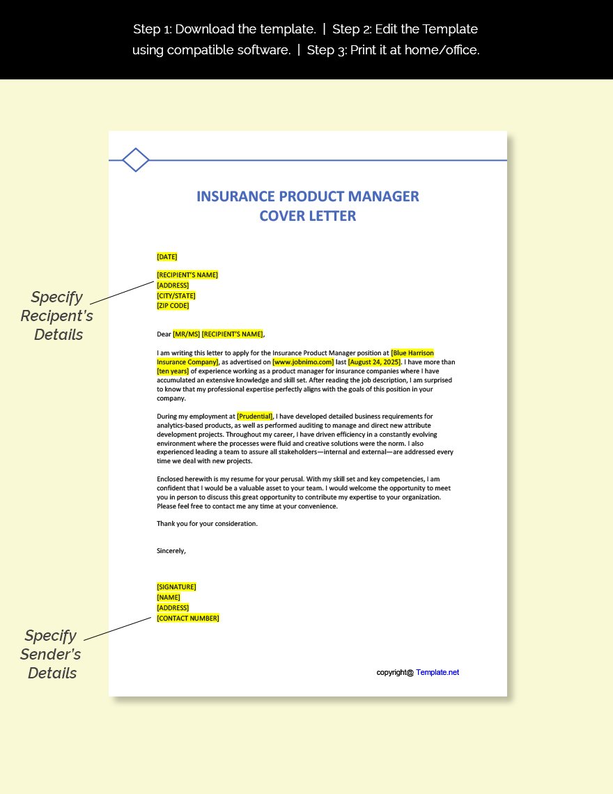 Insurance Product Manager Cover Letter Template