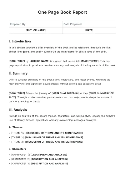 Free One Page Book Report Template to Edit Online