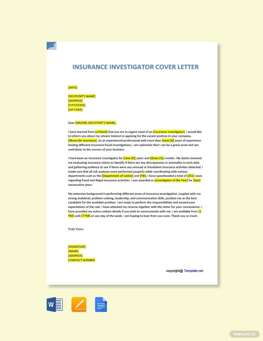 Insurance Investigator Cover Letter