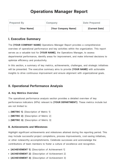 Free Operations Manager Report Template to Edit Online