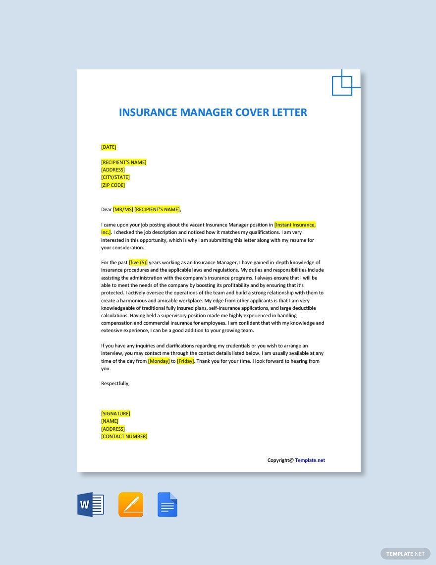 Insurance Manager Cover Letter