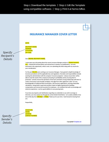 Insurance Manager Cover Letter Template