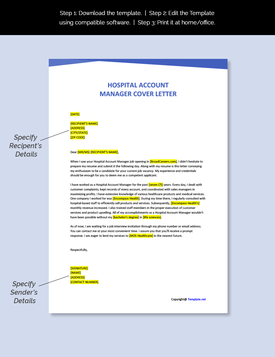 Hospital Account Manager Cover Letter