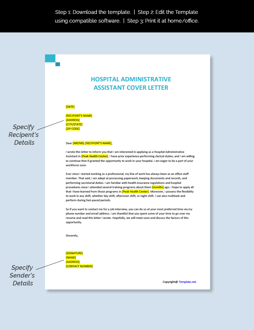 Hospital Administrative Assistant Cover Letter Template