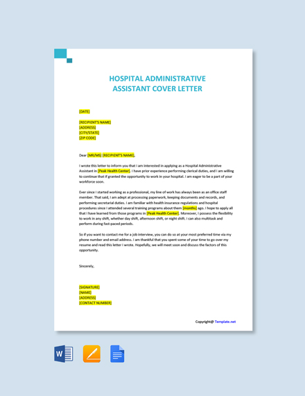 cover letter for hospital administrative assistant