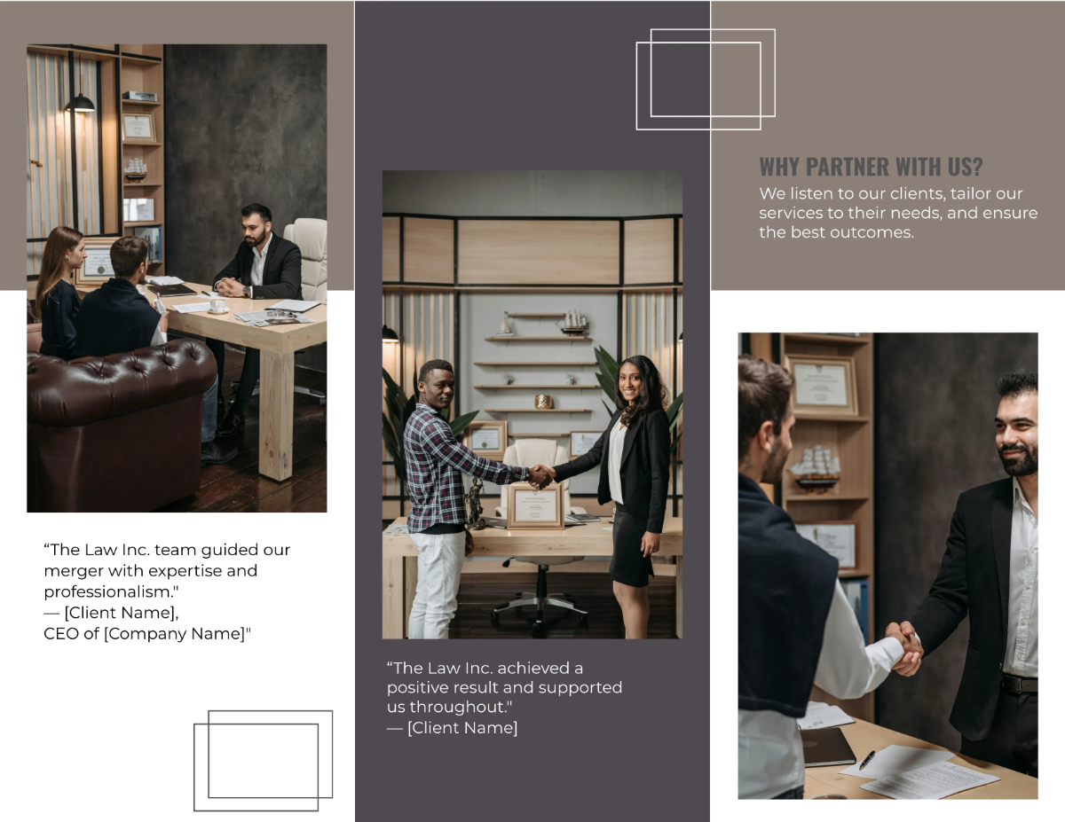 Free Law Firm Client Testimonials Brochure Template to Edit Online
