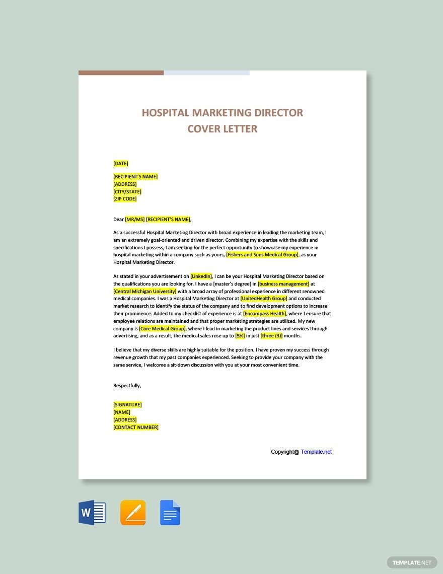 Free Hospital Marketing Director Cover Letter Template