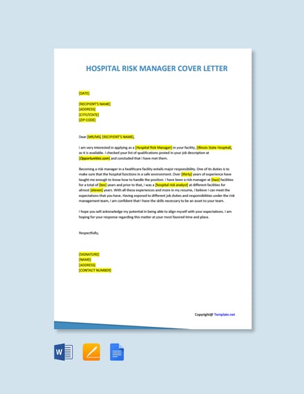 sample cover letter for risk management position
