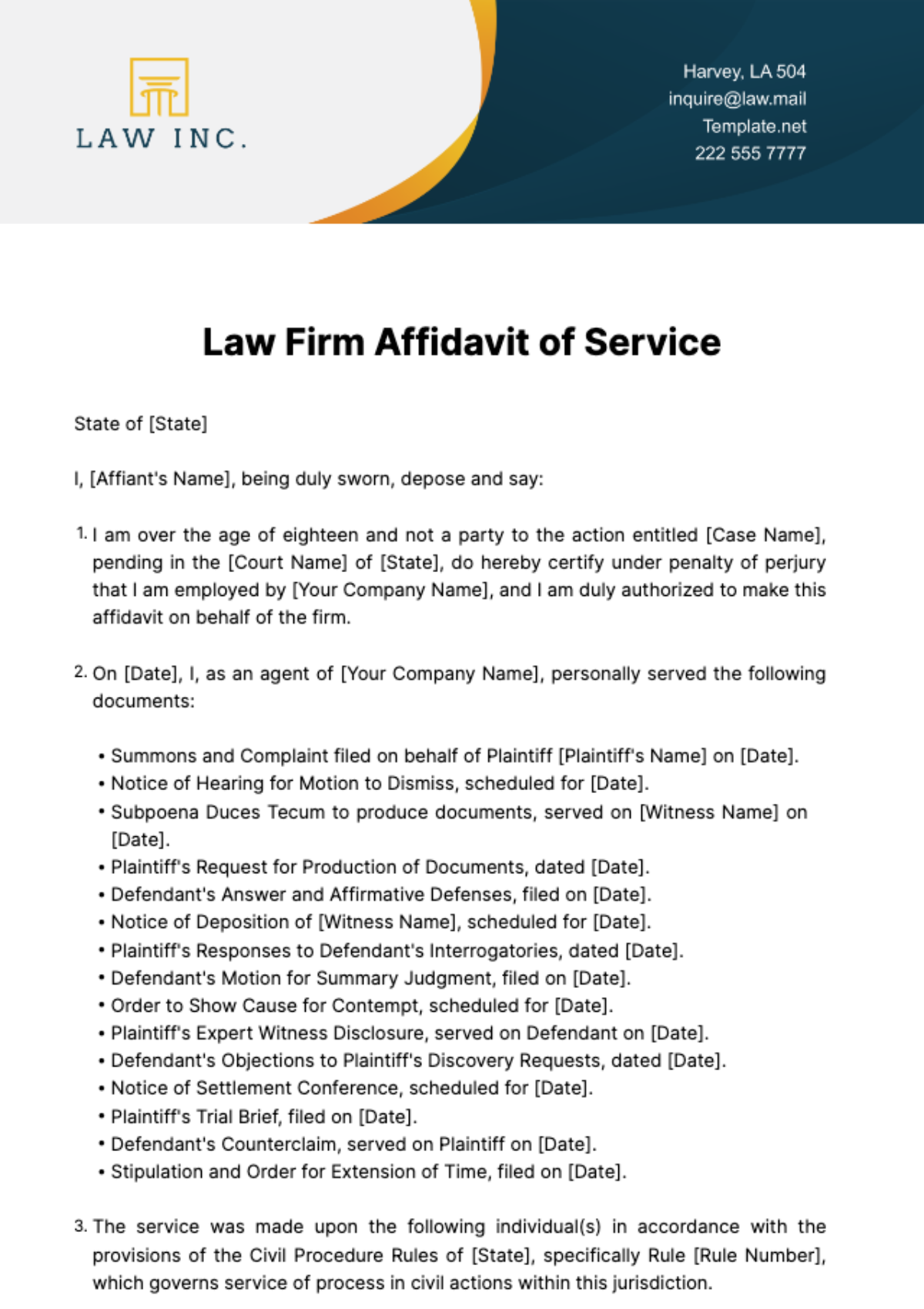 Law Firm Affidavit of Service Template - Edit Online & Download