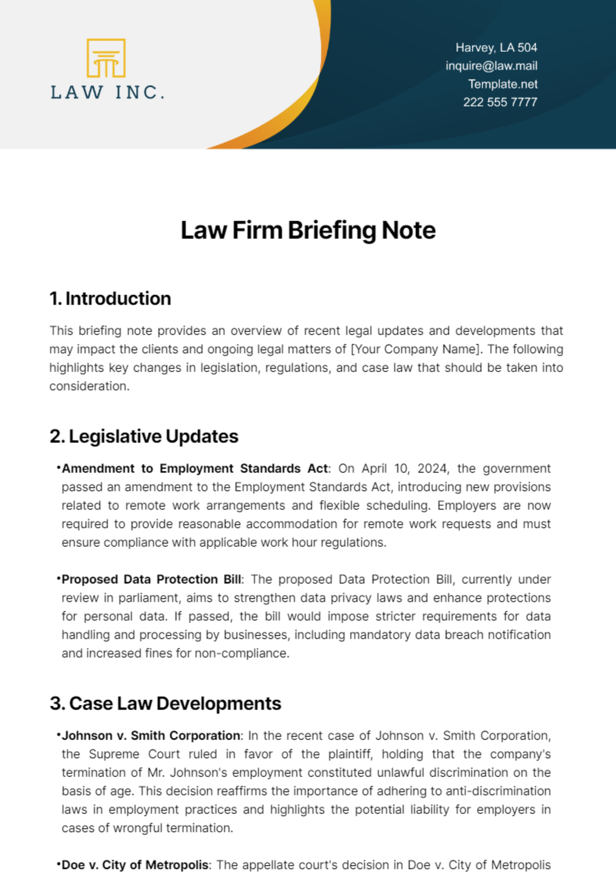 Law Firm Briefing Note Template