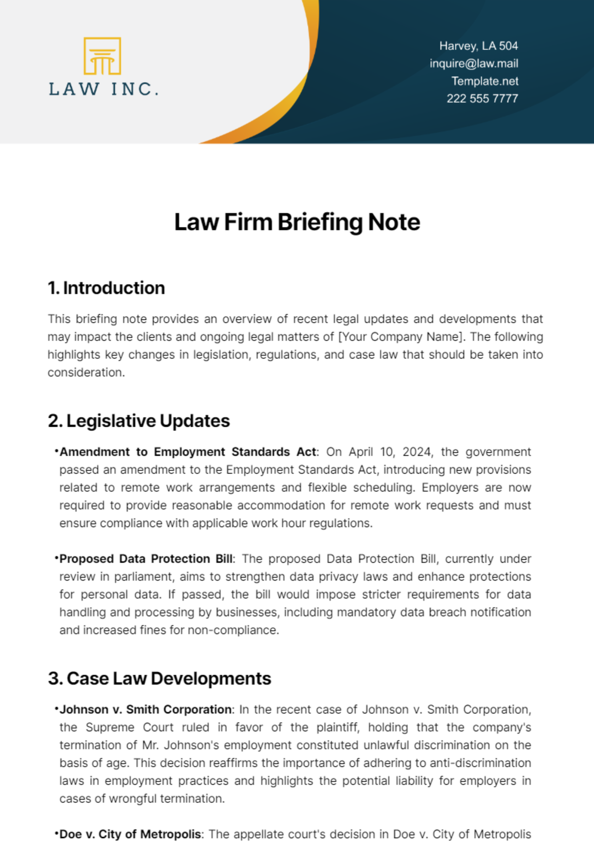 Law Firm Briefing Note Template - Edit Online & Download