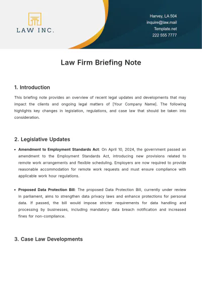 Free Law Firm Briefing Note Template to Edit Online
