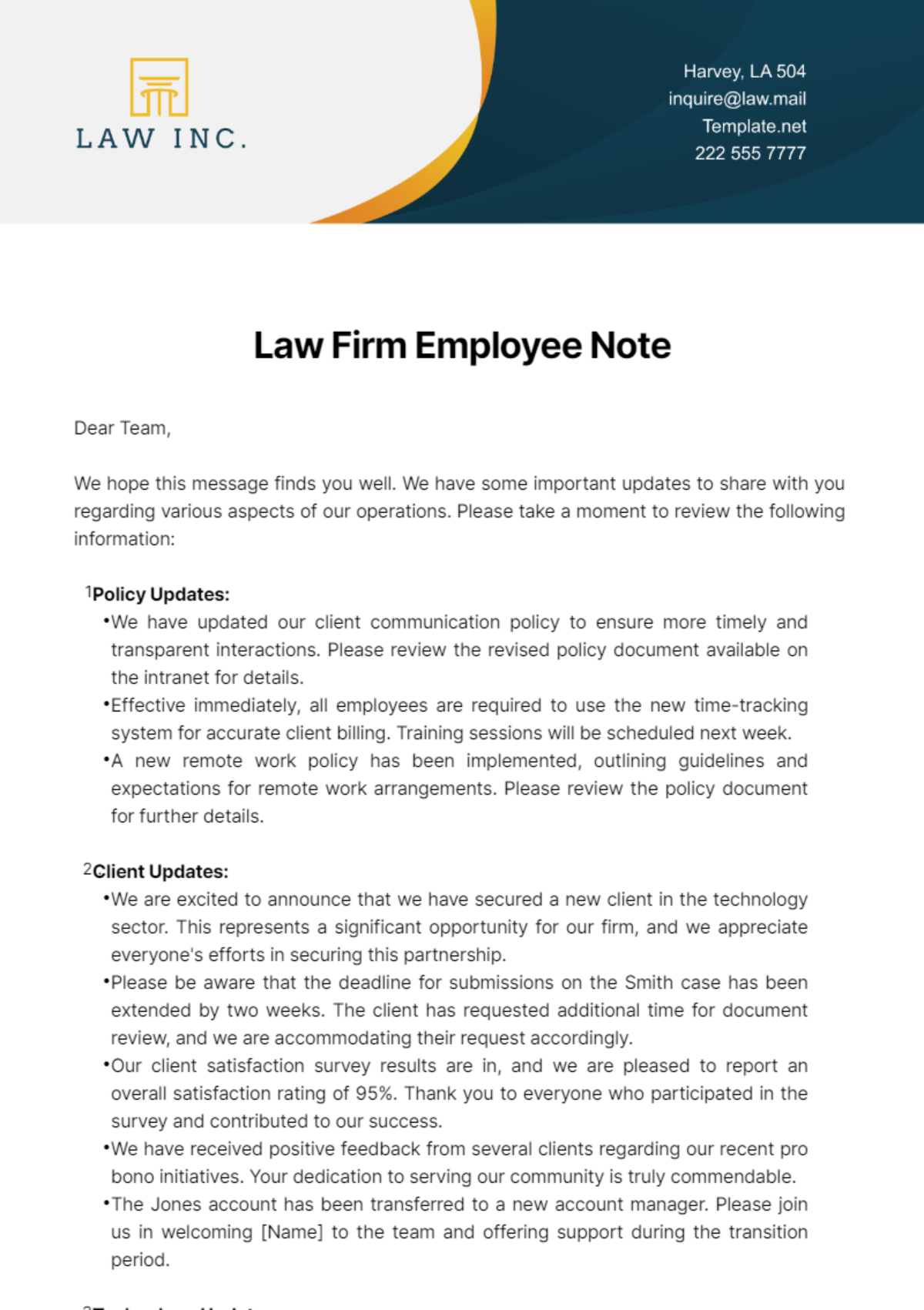 Law Firm Employee Note Template