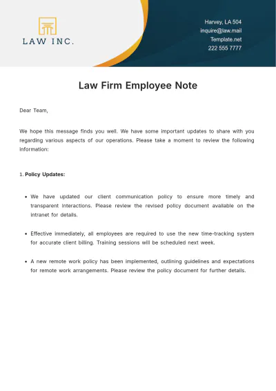 Free Law Firm Employee Note Template to Edit Online