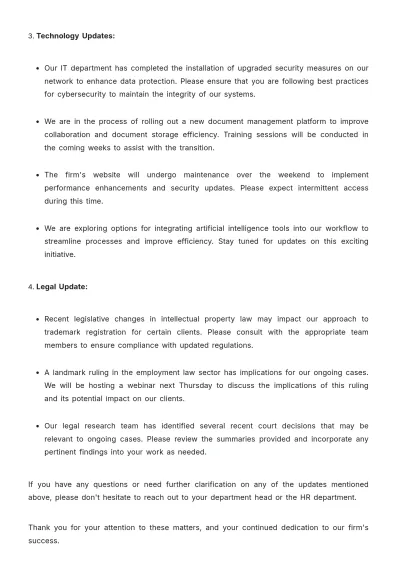 Free Law Firm Employee Note Template to Edit Online
