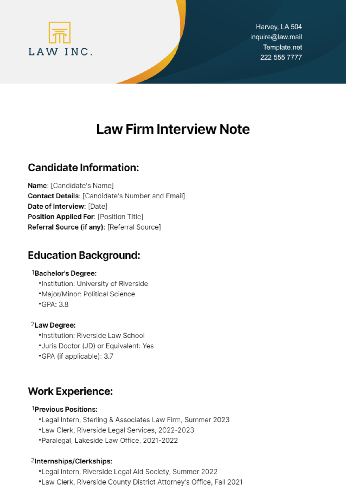 Law Firm Interview Note Template - Edit Online & Download