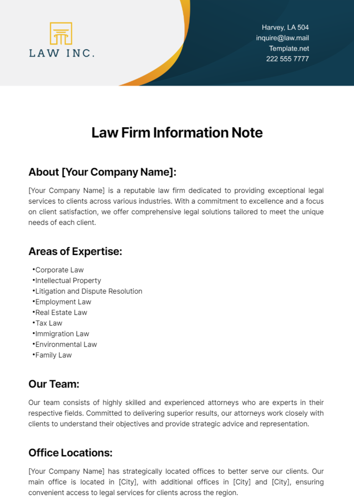 Law Firm Information Note Template - Download | Template.net