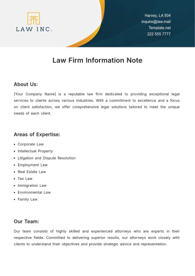 Free Law Firm Information Note Template to Edit Online