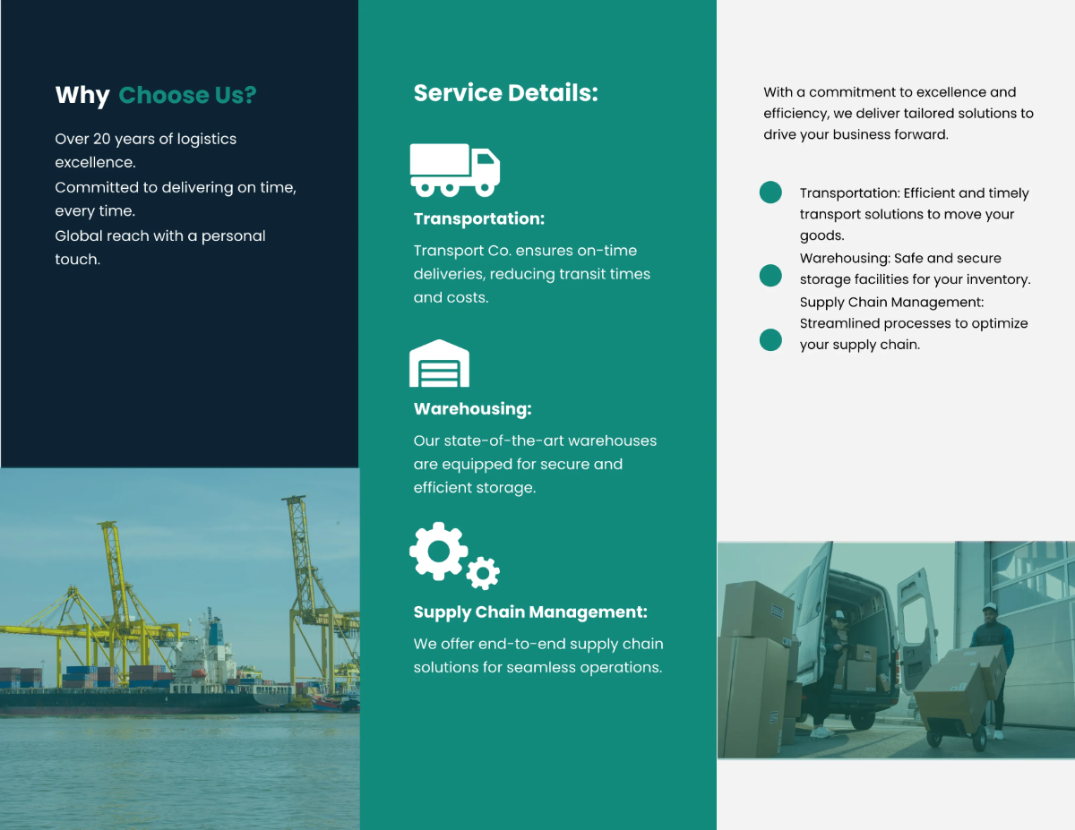 Free Transport and Logistic Brochure Template to Edit Online