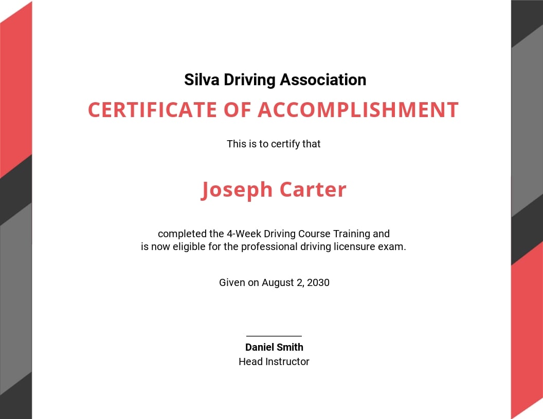 Free Driving Experience Certificate Template - Google Docs, Illustrator, Word, Outlook, Apple Pages, PSD, Publisher