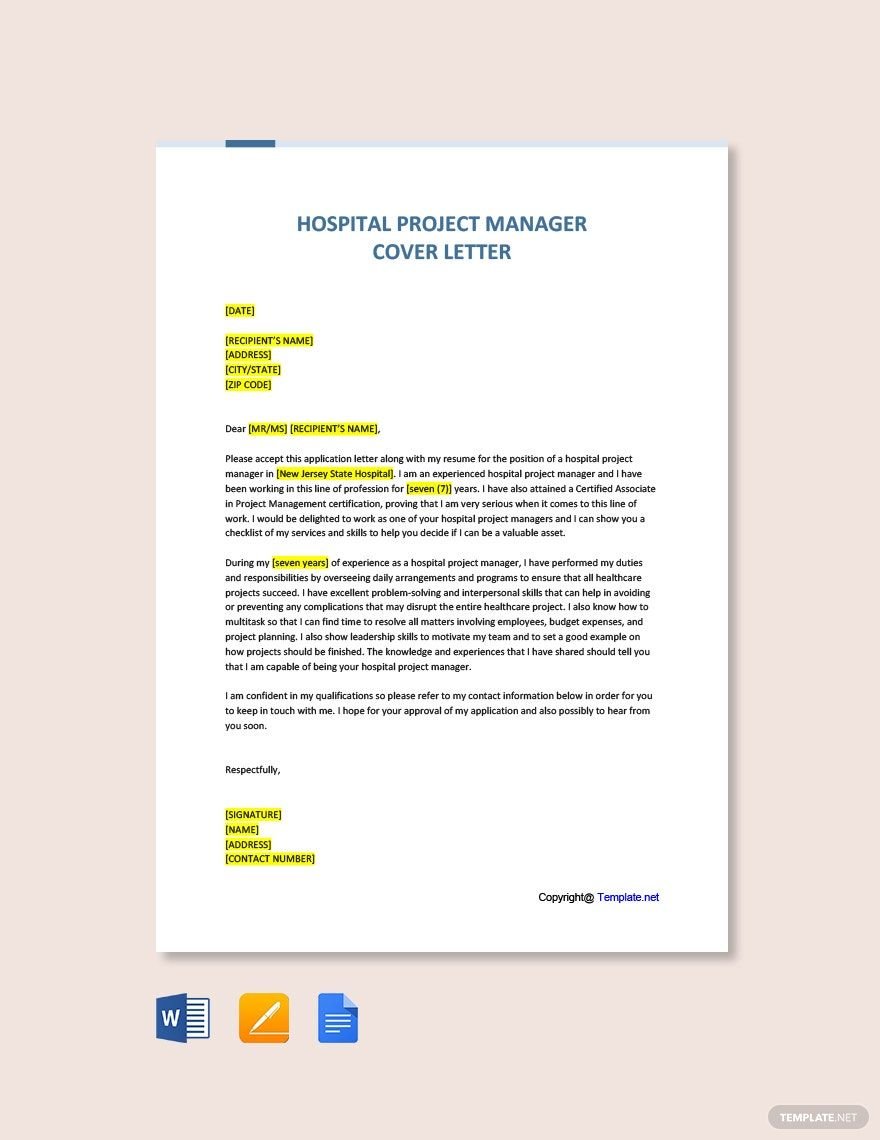 Hospital Project Manager Cover Letter