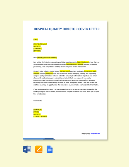 Free Hospital Quality Director Cover Letter Template - Google Docs ...