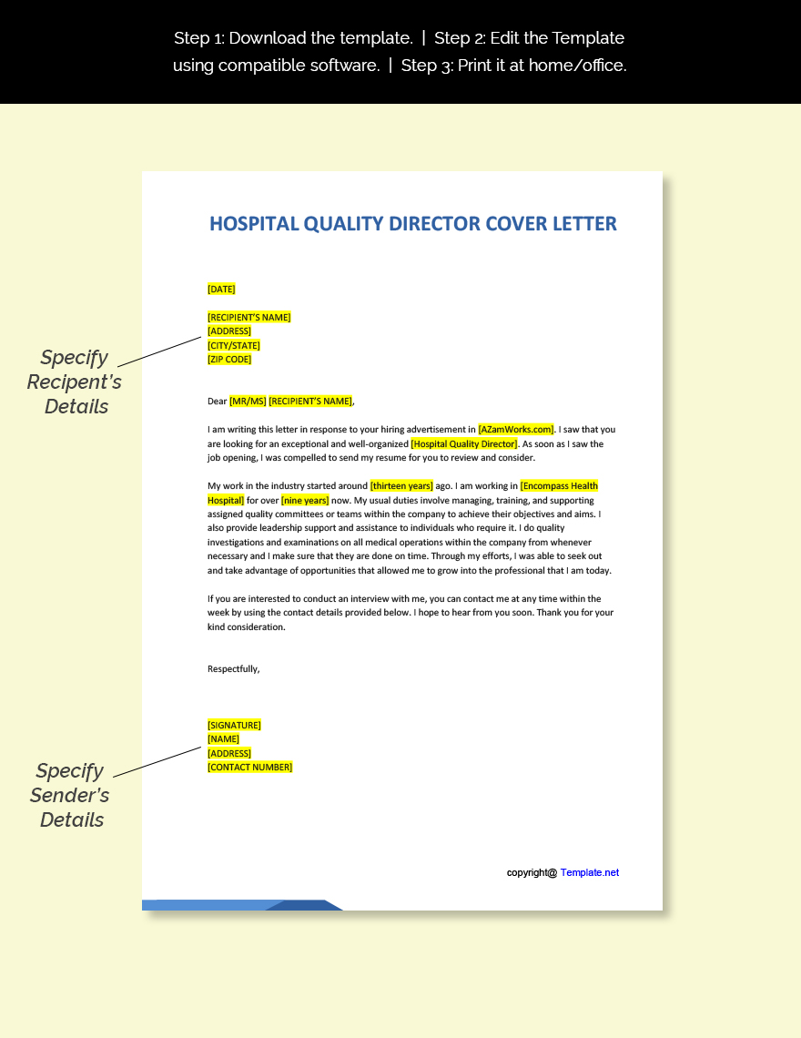 Hospital Quality Director Cover Letter