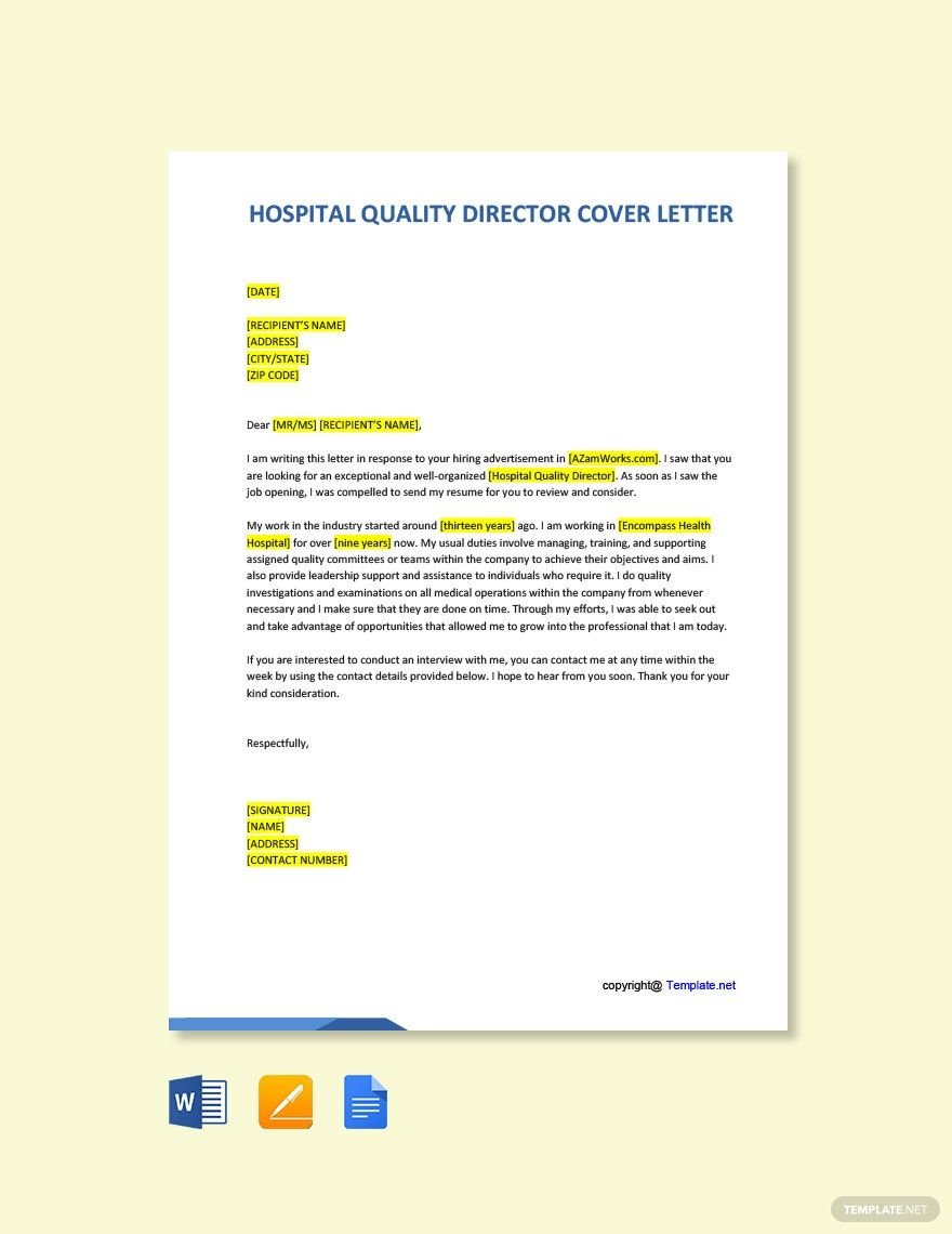 Hospital Quality Director Cover Letter