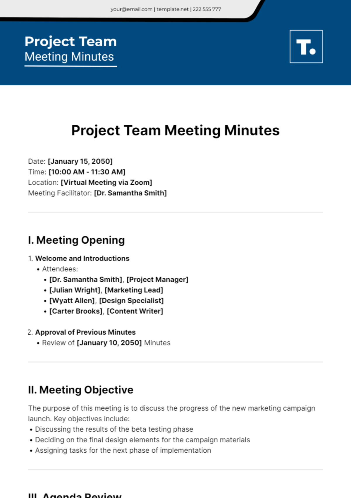 Project Team Meeting Minutes Template - Edit Online & Download