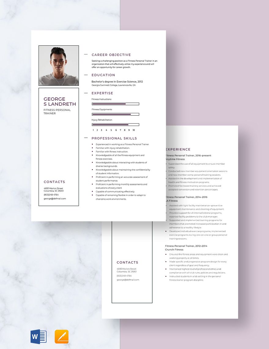 Fitness Personal Trainer Resume