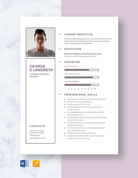 6+ Personal Trainer Resume Word Templates - Free Downloads | Template.net