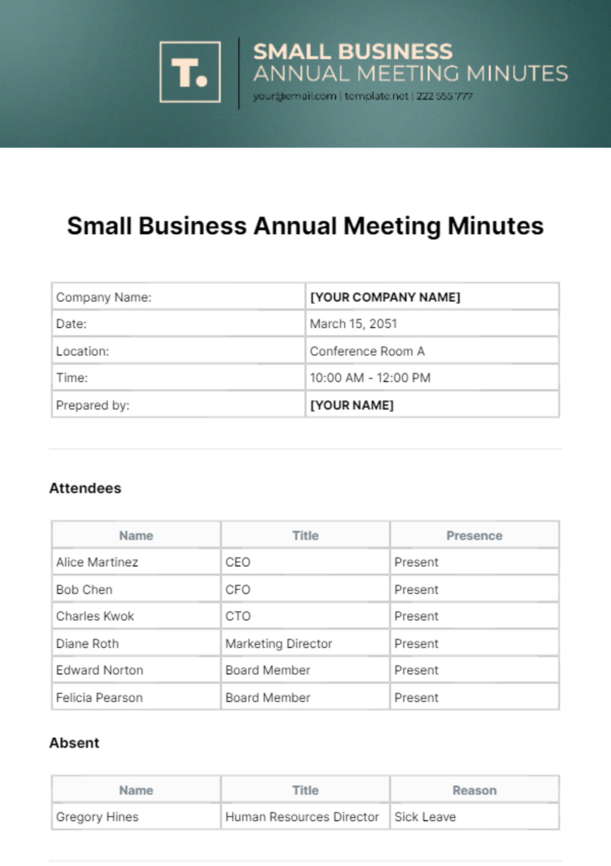 Small Business Annual Meeting Minutes Template - Edit Online & Download